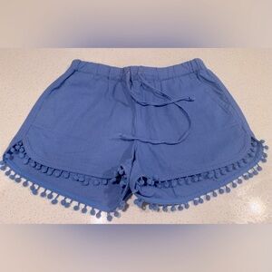 J. Crew Blue Shorts with Pom-Pom Trim